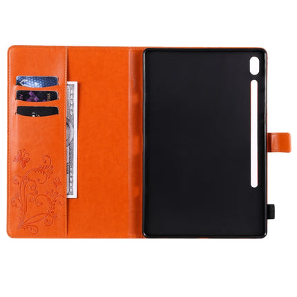 For Samsung Galaxy Tab S6 T860 Pressed Printing Butterfly Pattern Horizontal Flip Leather Case with Holder & Card Slots & Wallet & Sleep / Wake-up Function (Orange)-garmade.com
