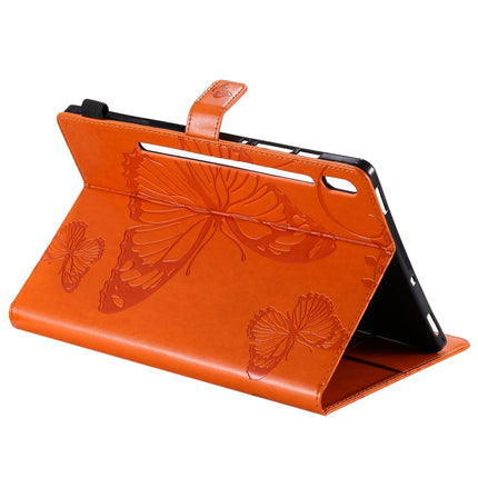 For Samsung Galaxy Tab S6 T860 Pressed Printing Butterfly Pattern Horizontal Flip Leather Case with Holder & Card Slots & Wallet & Sleep / Wake-up Function (Orange)-garmade.com