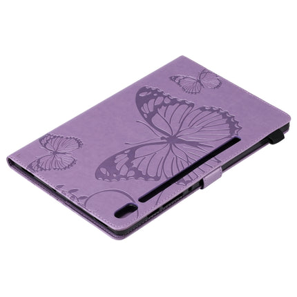 For Samsung Galaxy Tab S6 T860 Pressed Printing Butterfly Pattern Horizontal Flip Leather Case with Holder & Card Slots & Wallet & Sleep / Wake-up Function (Purple)-garmade.com