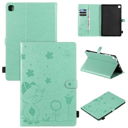 For Samsung Galaxy S6 Lite P610 Cat Bee Embossing Pattern Shockproof Table PC Protective Horizontal Flip Leather Case with Holder & Card Slots & Wallet & Pen Slot & Wake-up / Sleep Function(Green)-garmade.com