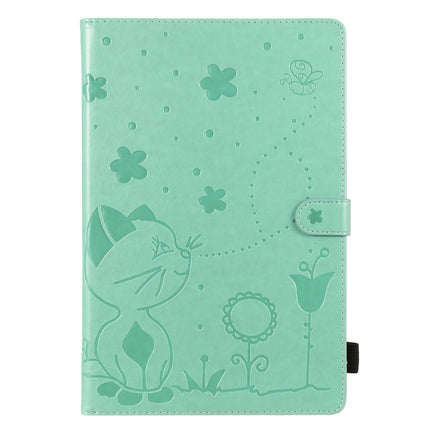 For Samsung Galaxy S6 Lite P610 Cat Bee Embossing Pattern Shockproof Table PC Protective Horizontal Flip Leather Case with Holder & Card Slots & Wallet & Pen Slot & Wake-up / Sleep Function(Green)-garmade.com