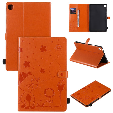 For Samsung Galaxy S6 Lite P610 Cat Bee Embossing Pattern Shockproof Table PC Protective Horizontal Flip Leather Case with Holder & Card Slots & Wallet & Pen Slot & Wake-up / Sleep Function(Orange)-garmade.com