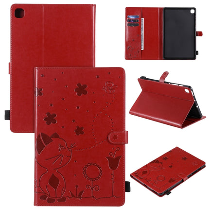 For Samsung Galaxy S6 Lite P610 Cat Bee Embossing Pattern Shockproof Table PC Protective Horizontal Flip Leather Case with Holder & Card Slots & Wallet & Pen Slot & Wake-up / Sleep Function(Red)-garmade.com