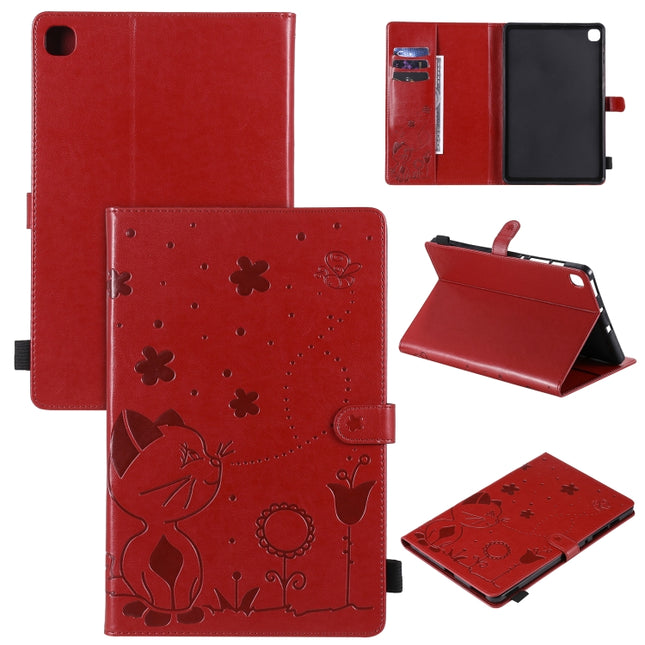 For Samsung Galaxy S6 Lite P610 Cat Bee Embossing Pattern Shockproof Table PC Protective Horizontal Flip Leather Case with Holder & Card Slots & Wallet & Pen Slot & Wake-up / Sleep Function(Red)-garmade.com