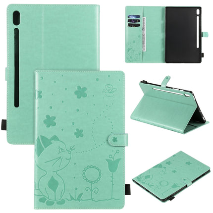 For Samsung Galaxy Tab S6 T860 Cat Bee Embossing Pattern Shockproof Table PC Protective Horizontal Flip Leather Case with Holder & Card Slots & Wallet & Pen Slot & Wake-up / Sleep Function(Green)-garmade.com