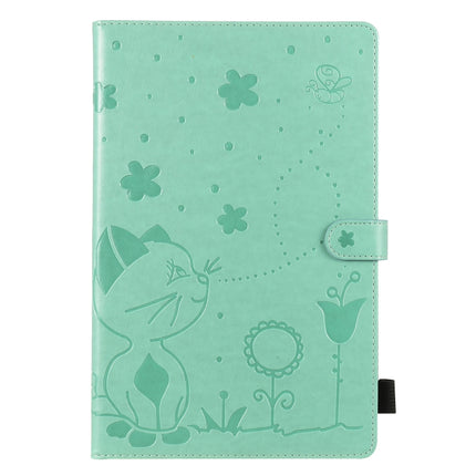 For Samsung Galaxy Tab S6 T860 Cat Bee Embossing Pattern Shockproof Table PC Protective Horizontal Flip Leather Case with Holder & Card Slots & Wallet & Pen Slot & Wake-up / Sleep Function(Green)-garmade.com