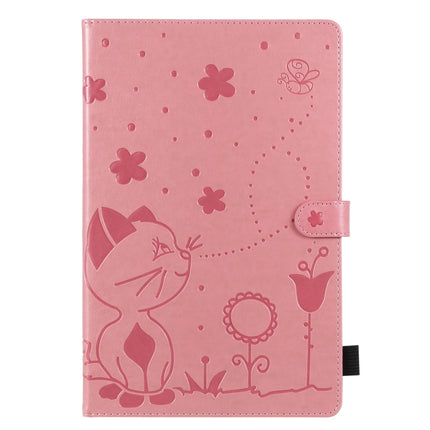 For Samsung Galaxy Tab S6 T860 Cat Bee Embossing Pattern Shockproof Table PC Protective Horizontal Flip Leather Case with Holder & Card Slots & Wallet & Pen Slot & Wake-up / Sleep Function(Pink)-garmade.com