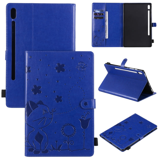 For Samsung Galaxy Tab S6 T860 Cat Bee Embossing Pattern Shockproof Table PC Protective Horizontal Flip Leather Case with Holder & Card Slots & Wallet & Pen Slot & Wake-up / Sleep Function(Blue)-garmade.com