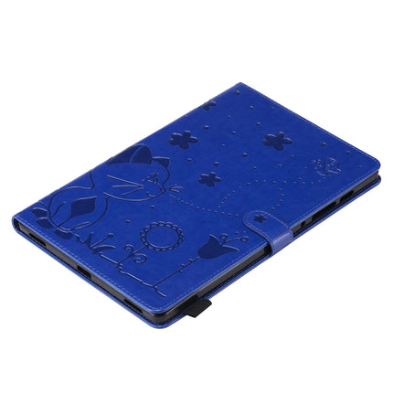 For Samsung Galaxy Tab S6 T860 Cat Bee Embossing Pattern Shockproof Table PC Protective Horizontal Flip Leather Case with Holder & Card Slots & Wallet & Pen Slot & Wake-up / Sleep Function(Blue)-garmade.com