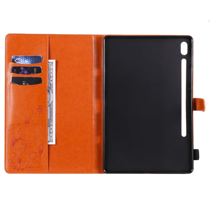 For Samsung Galaxy Tab S6 T860 Cat Bee Embossing Pattern Shockproof Table PC Protective Horizontal Flip Leather Case with Holder & Card Slots & Wallet & Pen Slot & Wake-up / Sleep Function(Orange)-garmade.com