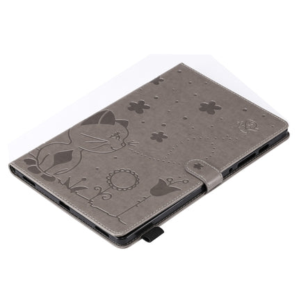 For Samsung Galaxy Tab S6 T860 Cat Bee Embossing Pattern Shockproof Table PC Protective Horizontal Flip Leather Case with Holder & Card Slots & Wallet & Pen Slot & Wake-up / Sleep Function(Grey)-garmade.com