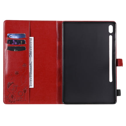 For Samsung Galaxy Tab S6 T860 Cat Bee Embossing Pattern Shockproof Table PC Protective Horizontal Flip Leather Case with Holder & Card Slots & Wallet & Pen Slot & Wake-up / Sleep Function(Red)-garmade.com