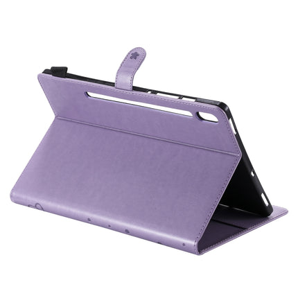 For Samsung Galaxy Tab S6 T860 Cat Bee Embossing Pattern Shockproof Table PC Protective Horizontal Flip Leather Case with Holder & Card Slots & Wallet & Pen Slot & Wake-up / Sleep Function(Purple)-garmade.com