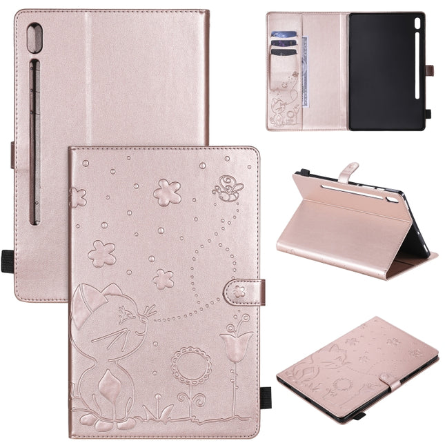 For Samsung Galaxy Tab S6 T860 Cat Bee Embossing Pattern Shockproof Table PC Protective Horizontal Flip Leather Case with Holder & Card Slots & Wallet & Pen Slot & Wake-up / Sleep Function(Rose Gold)-garmade.com