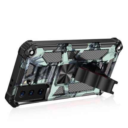 For Samsung Galaxy S21+ 5G Camouflage Armor Shockproof TPU + PC Magnetic Protective Case with Holder(Mint Green)-garmade.com