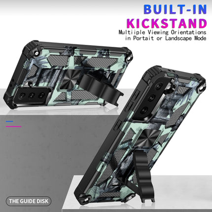 For Samsung Galaxy S21+ 5G Camouflage Armor Shockproof TPU + PC Magnetic Protective Case with Holder(Mint Green)-garmade.com
