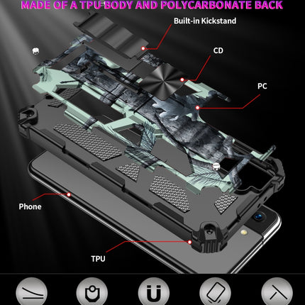 For Samsung Galaxy S21+ 5G Camouflage Armor Shockproof TPU + PC Magnetic Protective Case with Holder(Mint Green)-garmade.com