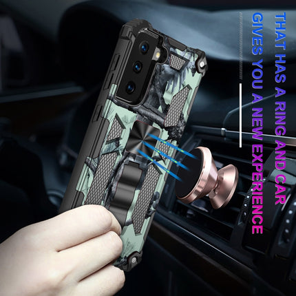 For Samsung Galaxy S21+ 5G Camouflage Armor Shockproof TPU + PC Magnetic Protective Case with Holder(Mint Green)-garmade.com