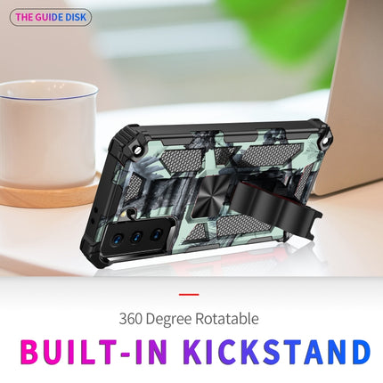 For Samsung Galaxy S21+ 5G Camouflage Armor Shockproof TPU + PC Magnetic Protective Case with Holder(Mint Green)-garmade.com