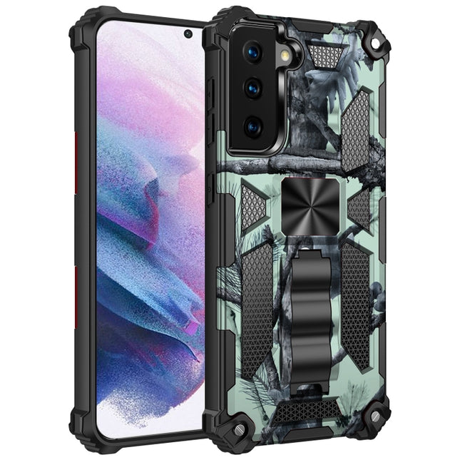 For Samsung Galaxy S21+ 5G Camouflage Armor Shockproof TPU + PC Magnetic Protective Case with Holder(Mint Green)-garmade.com