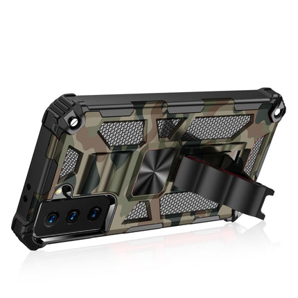 For Samsung Galaxy S21+ 5G Camouflage Armor Shockproof TPU + PC Magnetic Protective Case with Holder(Army Green)-garmade.com
