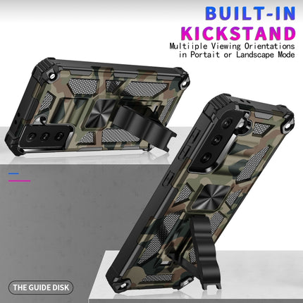 For Samsung Galaxy S21+ 5G Camouflage Armor Shockproof TPU + PC Magnetic Protective Case with Holder(Army Green)-garmade.com