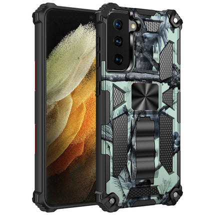 For Samsung Galaxy S21 Ultra 5G Camouflage Armor Shockproof TPU + PC Magnetic Protective Case with Holder(Mint Green)-garmade.com