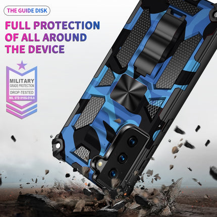 For Samsung Galaxy S21 Ultra 5G Camouflage Armor Shockproof TPU + PC Magnetic Protective Case with Holder(Dark Blue)-garmade.com