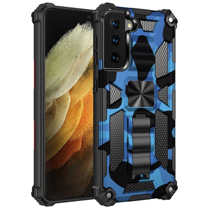 For Samsung Galaxy S21 Ultra 5G Camouflage Armor Shockproof TPU + PC Magnetic Protective Case with Holder(Dark Blue)-garmade.com