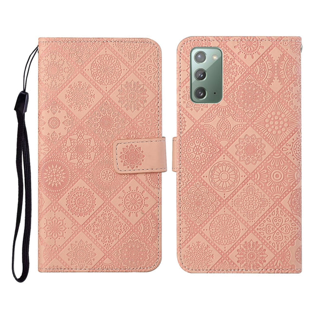 For Samsung Galaxy Note20 Ethnic Style Embossed Pattern Horizontal Flip Leather Case with Holder & Card Slots & Wallet & Lanyard(Pink)-garmade.com