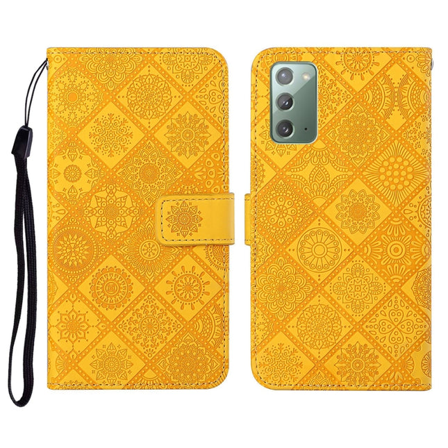For Samsung Galaxy Note20 Ethnic Style Embossed Pattern Horizontal Flip Leather Case with Holder & Card Slots & Wallet & Lanyard(Yellow)-garmade.com