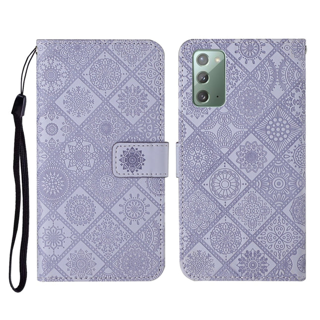 For Samsung Galaxy Note20 Ethnic Style Embossed Pattern Horizontal Flip Leather Case with Holder & Card Slots & Wallet & Lanyard(Purple)-garmade.com