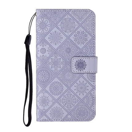 For Samsung Galaxy Note20 Ethnic Style Embossed Pattern Horizontal Flip Leather Case with Holder & Card Slots & Wallet & Lanyard(Purple)-garmade.com