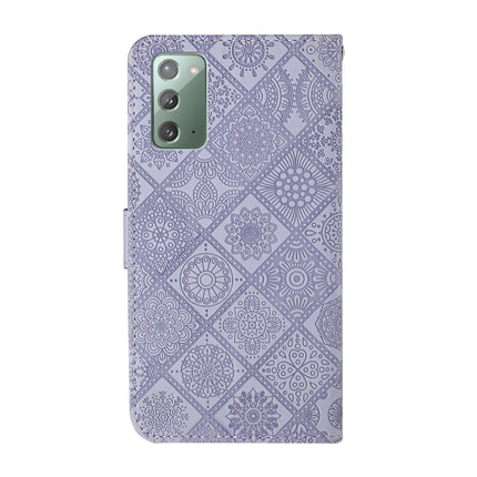 For Samsung Galaxy Note20 Ethnic Style Embossed Pattern Horizontal Flip Leather Case with Holder & Card Slots & Wallet & Lanyard(Purple)-garmade.com