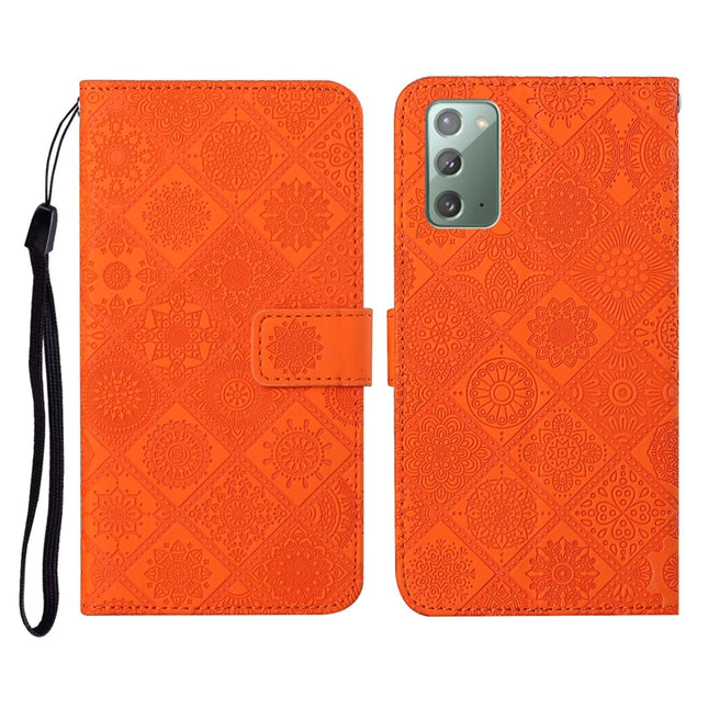 For Samsung Galaxy Note20 Ethnic Style Embossed Pattern Horizontal Flip Leather Case with Holder & Card Slots & Wallet & Lanyard(Orange)-garmade.com