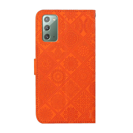 For Samsung Galaxy Note20 Ethnic Style Embossed Pattern Horizontal Flip Leather Case with Holder & Card Slots & Wallet & Lanyard(Orange)-garmade.com