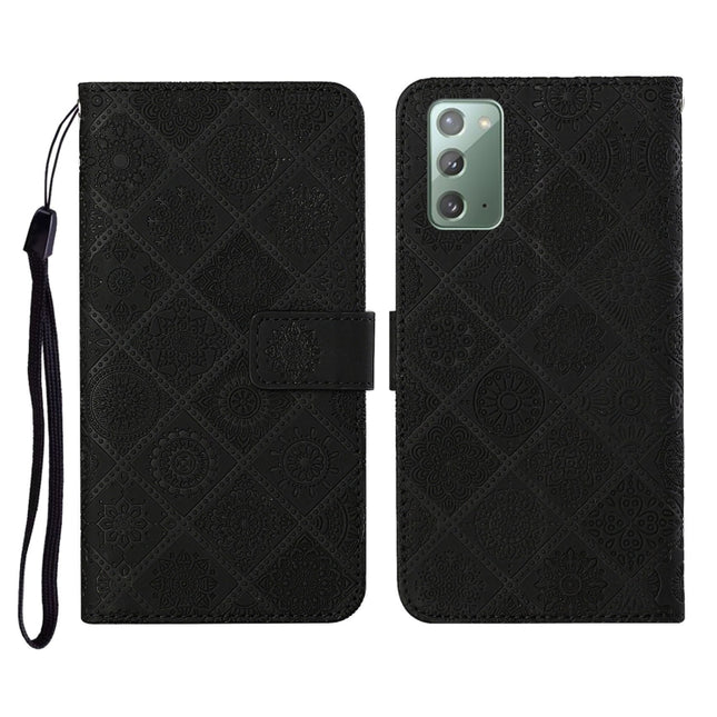 For Samsung Galaxy Note20 Ethnic Style Embossed Pattern Horizontal Flip Leather Case with Holder & Card Slots & Wallet & Lanyard(Black)-garmade.com