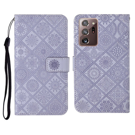 For Samsung Galaxy Note20 Ultra Ethnic Style Embossed Pattern Horizontal Flip Leather Case with Holder & Card Slots & Wallet & Lanyard(Purple)-garmade.com