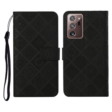 For Samsung Galaxy Note20 Ultra Ethnic Style Embossed Pattern Horizontal Flip Leather Case with Holder & Card Slots & Wallet & Lanyard(Black)-garmade.com