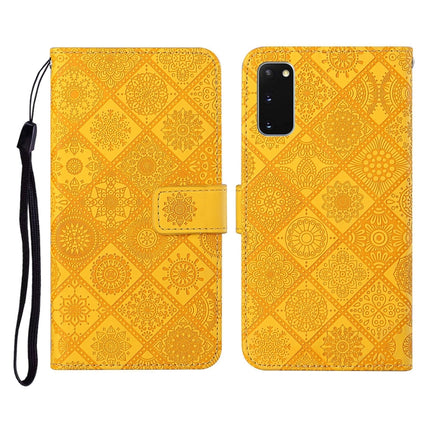 For Samsung Galaxy S20 Ethnic Style Embossed Pattern Horizontal Flip Leather Case with Holder & Card Slots & Wallet & Lanyard(Yellow)-garmade.com