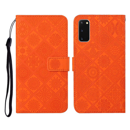 For Samsung Galaxy S20 Ethnic Style Embossed Pattern Horizontal Flip Leather Case with Holder & Card Slots & Wallet & Lanyard(Orange)-garmade.com