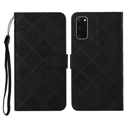 For Samsung Galaxy S20 Ethnic Style Embossed Pattern Horizontal Flip Leather Case with Holder & Card Slots & Wallet & Lanyard(Black)-garmade.com