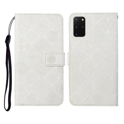 For Samsung Galaxy S20+ Ethnic Style Embossed Pattern Horizontal Flip Leather Case with Holder & Card Slots & Wallet & Lanyard(White)-garmade.com