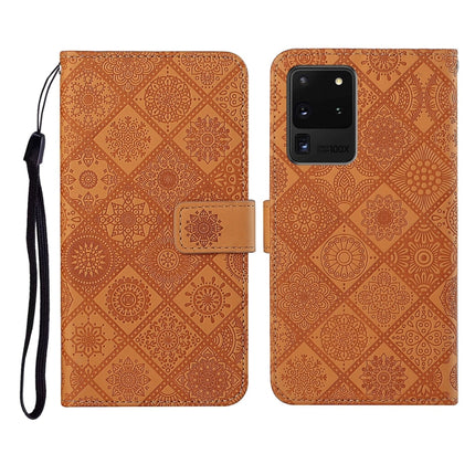 For Samsung Galaxy S20 Ultra Ethnic Style Embossed Pattern Horizontal Flip Leather Case with Holder & Card Slots & Wallet & Lanyard(Brown)-garmade.com