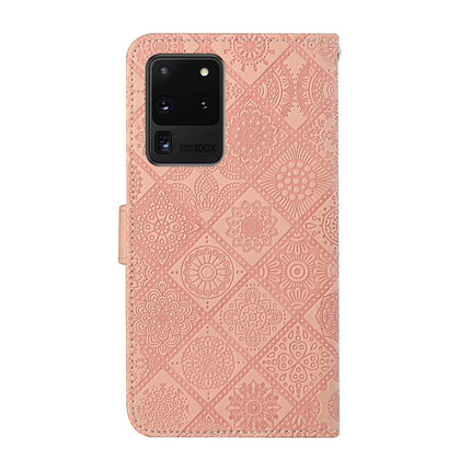 For Samsung Galaxy S20 Ultra Ethnic Style Embossed Pattern Horizontal Flip Leather Case with Holder & Card Slots & Wallet & Lanyard(Pink)-garmade.com