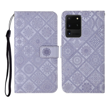 For Samsung Galaxy S20 Ultra Ethnic Style Embossed Pattern Horizontal Flip Leather Case with Holder & Card Slots & Wallet & Lanyard(Purple)-garmade.com