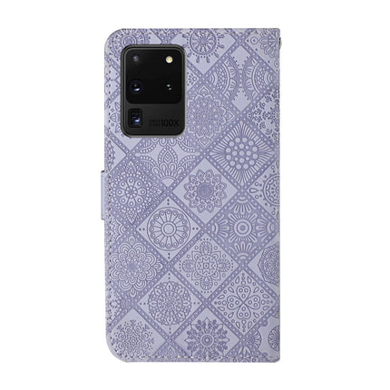 For Samsung Galaxy S20 Ultra Ethnic Style Embossed Pattern Horizontal Flip Leather Case with Holder & Card Slots & Wallet & Lanyard(Purple)-garmade.com