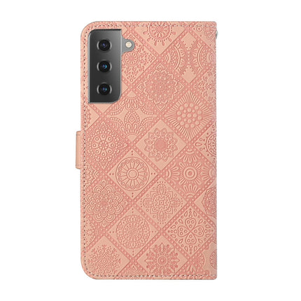 For Samsung Galaxy Galaxy S21 5G Ethnic Style Embossed Pattern Horizontal Flip Leather Case with Holder & Card Slots & Wallet & Lanyard(Pink)-garmade.com