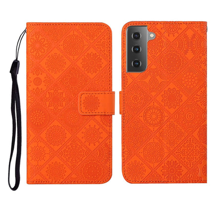 For Samsung Galaxy Galaxy S21 5G Ethnic Style Embossed Pattern Horizontal Flip Leather Case with Holder & Card Slots & Wallet & Lanyard(Orange)-garmade.com