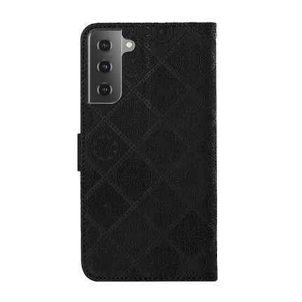 For Samsung Galaxy Galaxy S21 5G Ethnic Style Embossed Pattern Horizontal Flip Leather Case with Holder & Card Slots & Wallet & Lanyard(Black)-garmade.com